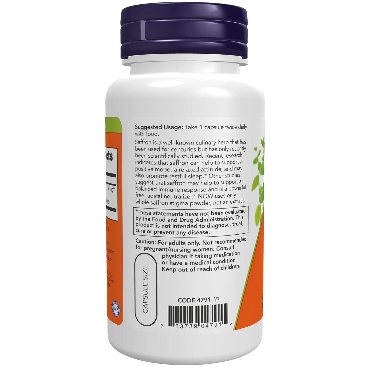 NOW Foods Saffron 50 mg - 60 Veg Capsules – Label details / Etykieta producenta