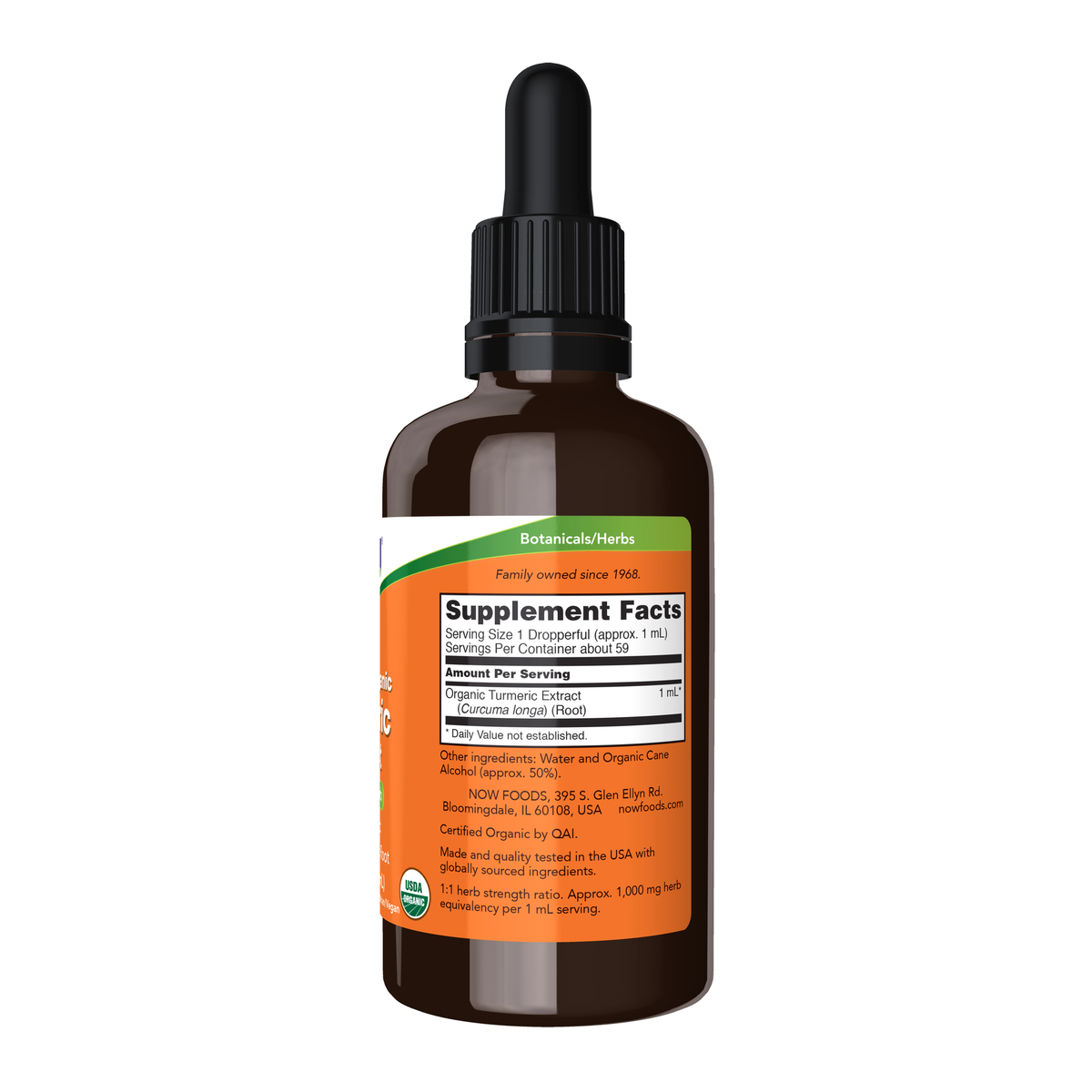 NOW Foods Turmeric Extract Liquid, Organic - 2 fl. oz. – Right label / Etykieta producenta