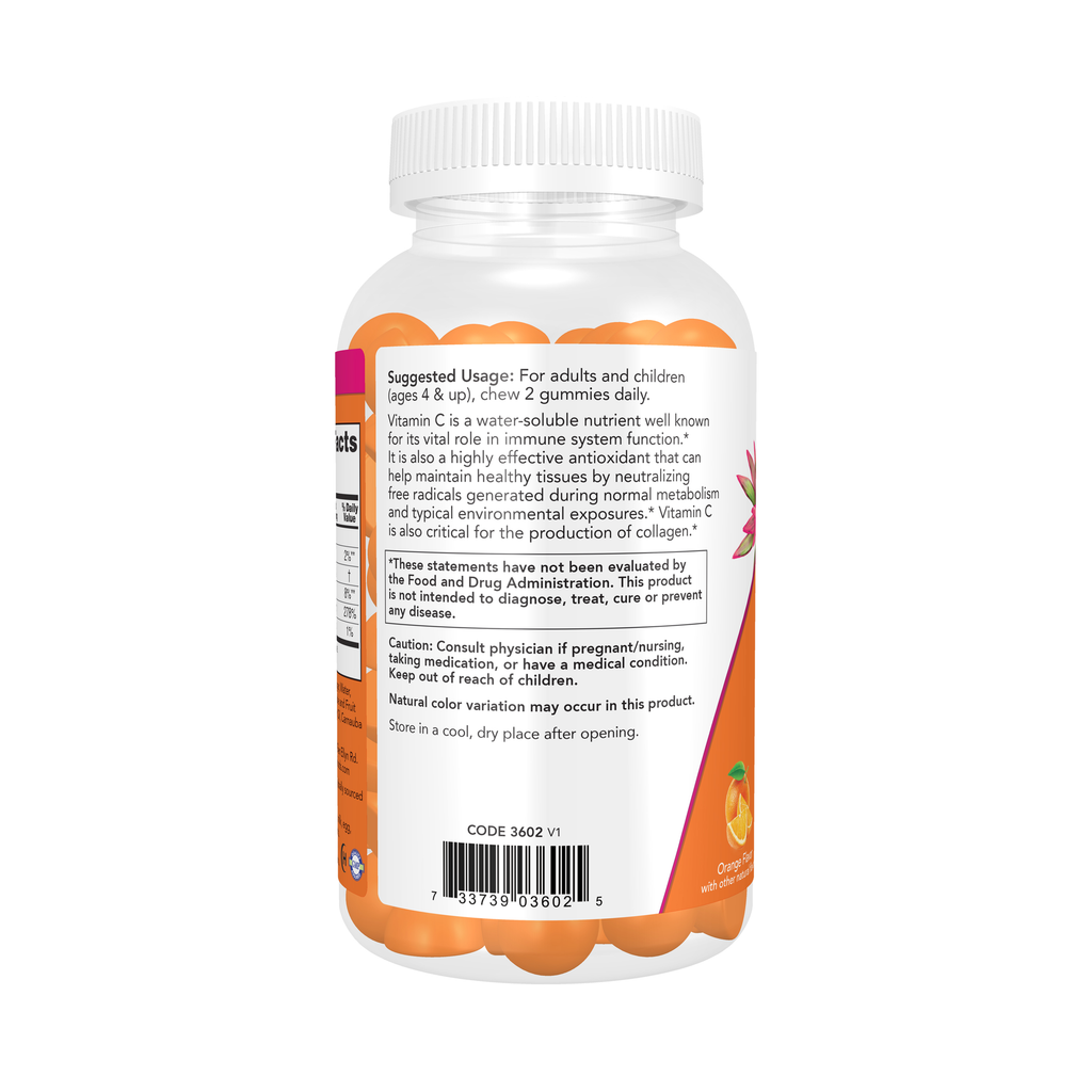 NOW Foods Vitamin C Gummies - 90 Gummies – Left label / Etykieta producenta