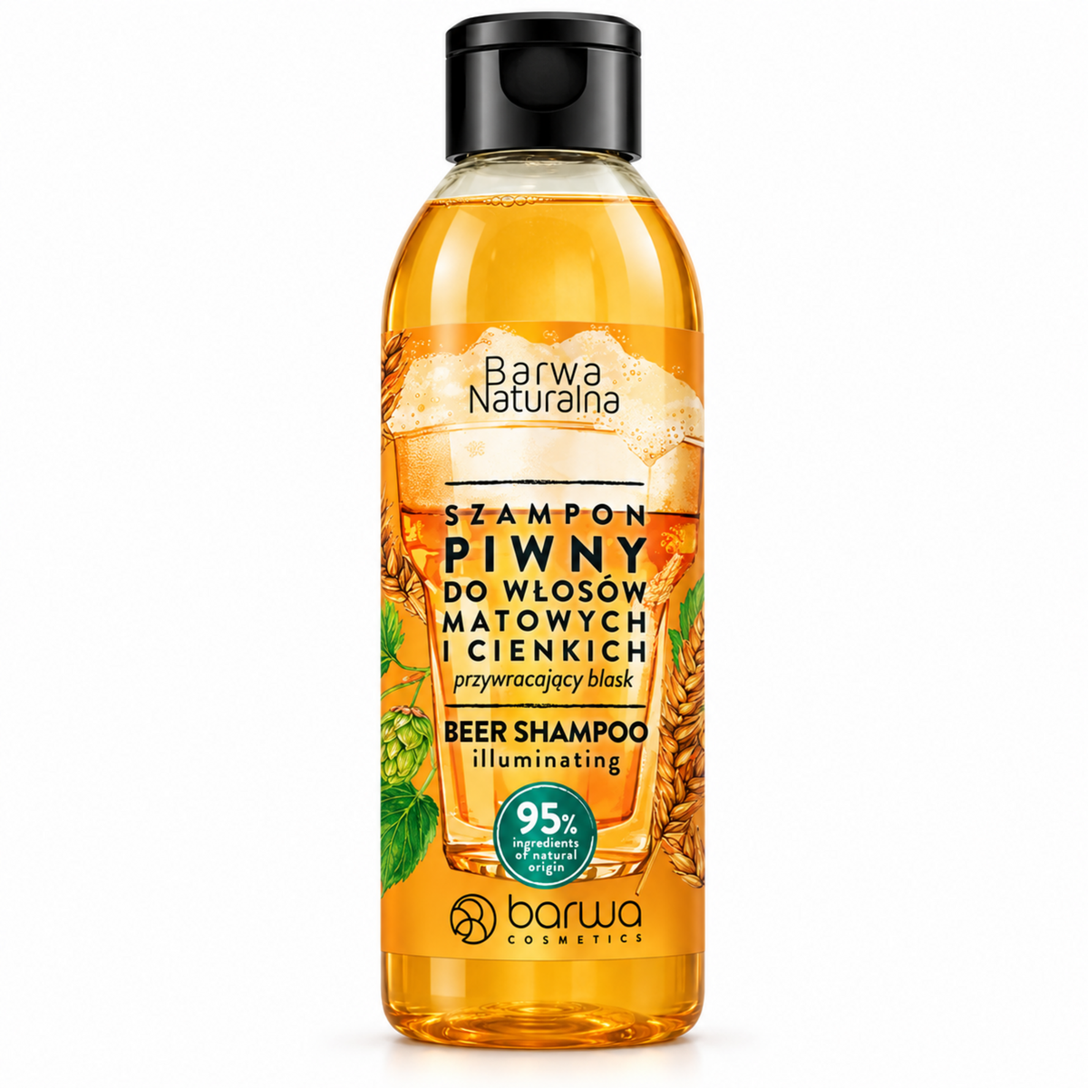 Barwa Naturalna Beer Shine Shampoo for Dull & Fine Hair, 300 ml – single bottle on white | Barwa Naturalna Szampon piwny przywracający blask, 300 ml