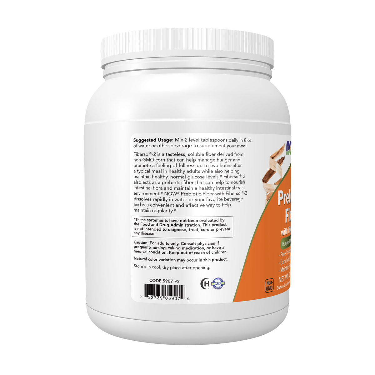 NOW Foods Prebiotic Fiber with Fibersol®-2 Powder - 12 oz. – left label / Etykieta producenta
