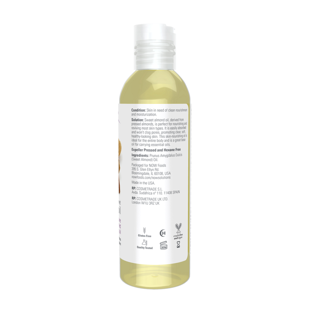 NOW Foods Sweet Almond Oil - 4 fl. oz. – Right label / Etykieta producenta