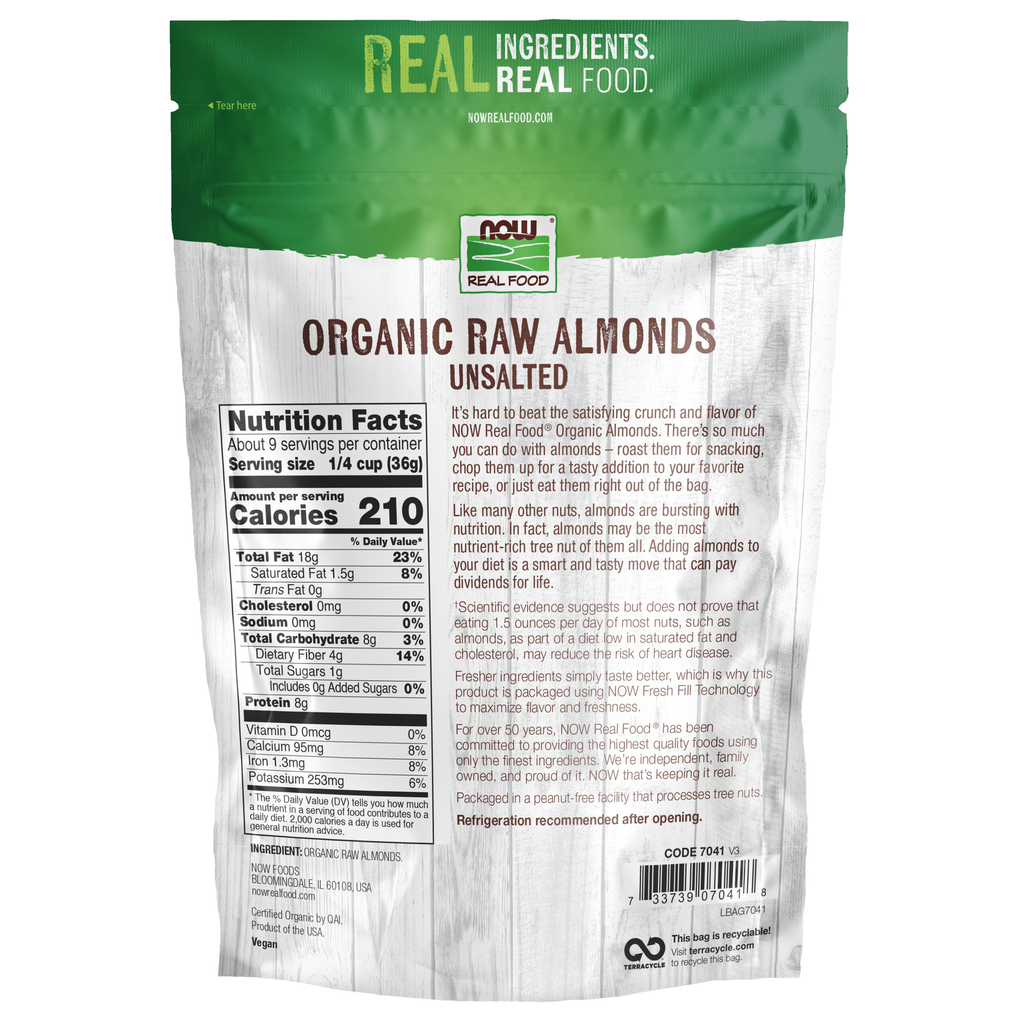 NOW Foods Almonds, Organic, Raw & Unsalted – Label details / Etykieta producenta