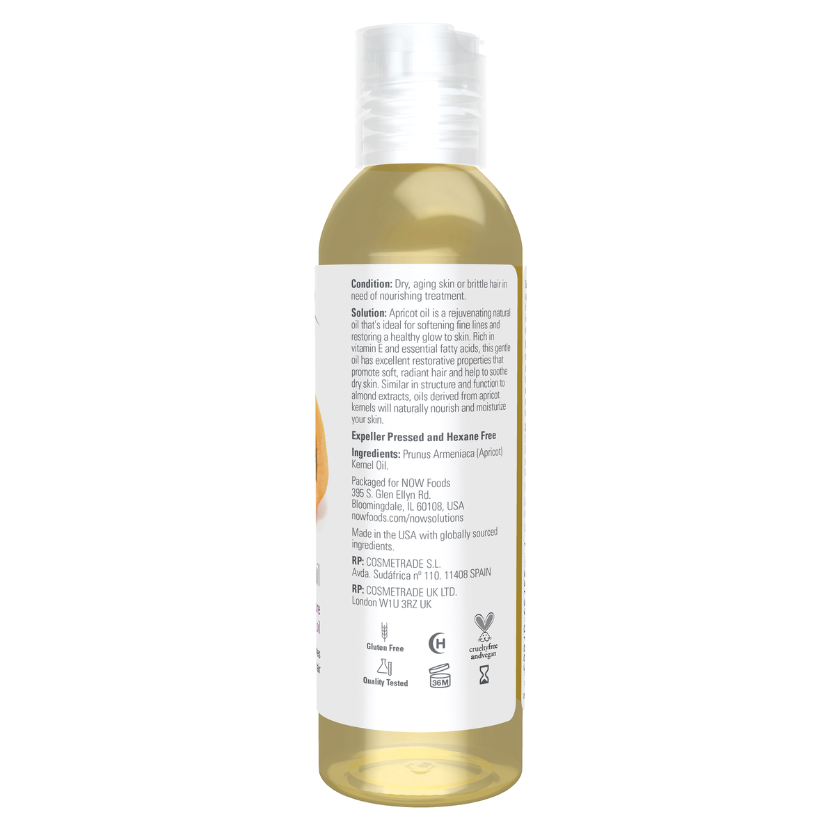 NOW Foods Apricot Oil - 4 fl. oz. – Right label / Etykieta producenta