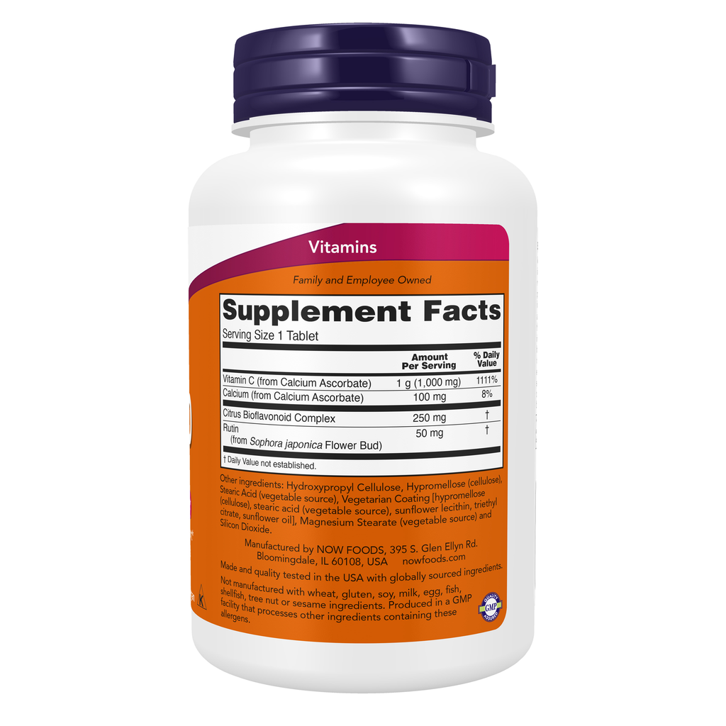 NOW Foods Vitamin C-1000 Complex - 90 Tablets – Right label / Etykieta producenta