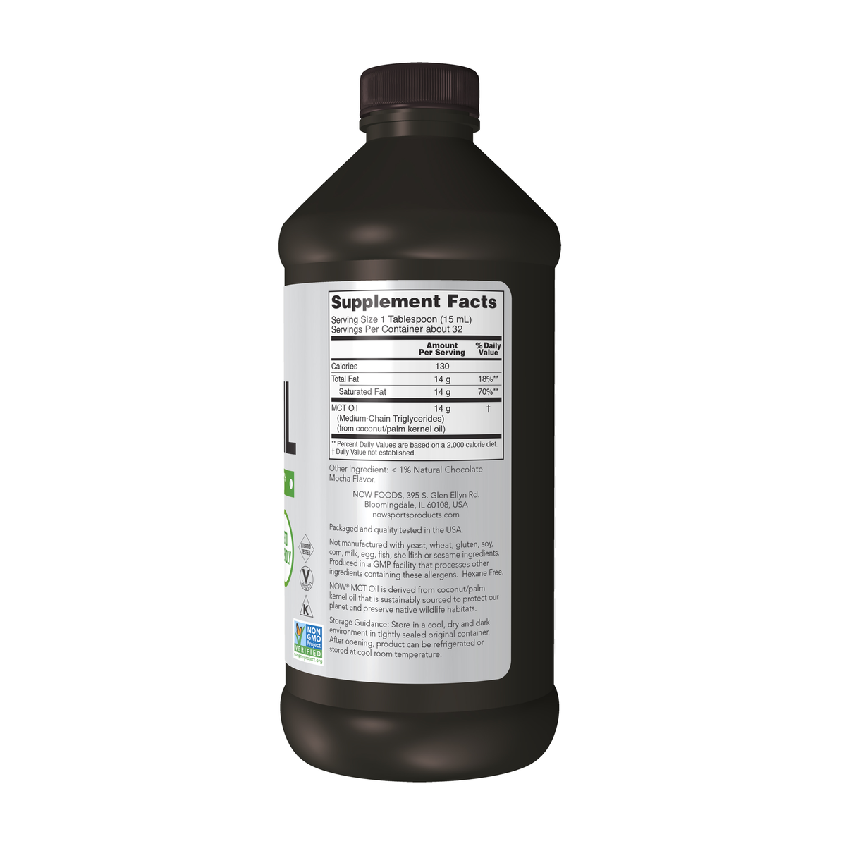 NOW Foods MCT Oil, Chocolate Mocha - 16 fl. oz. – Right label / Etykieta producenta