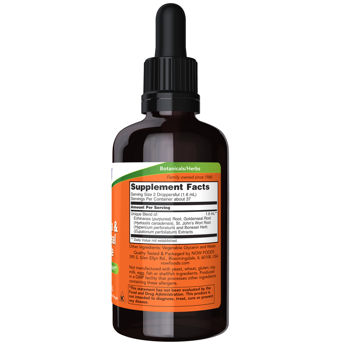 NOW Foods Echinacea & Goldenseal Glycerite - 2 oz. – Label details / Etykieta producenta