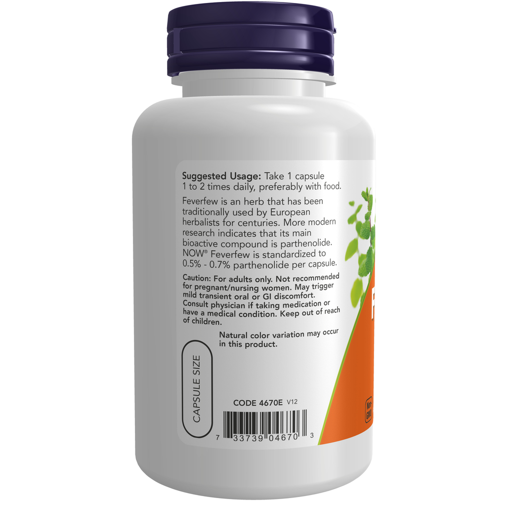 NOW Foods Feverfew - 100 Veg Capsules – Label details / Etykieta producenta