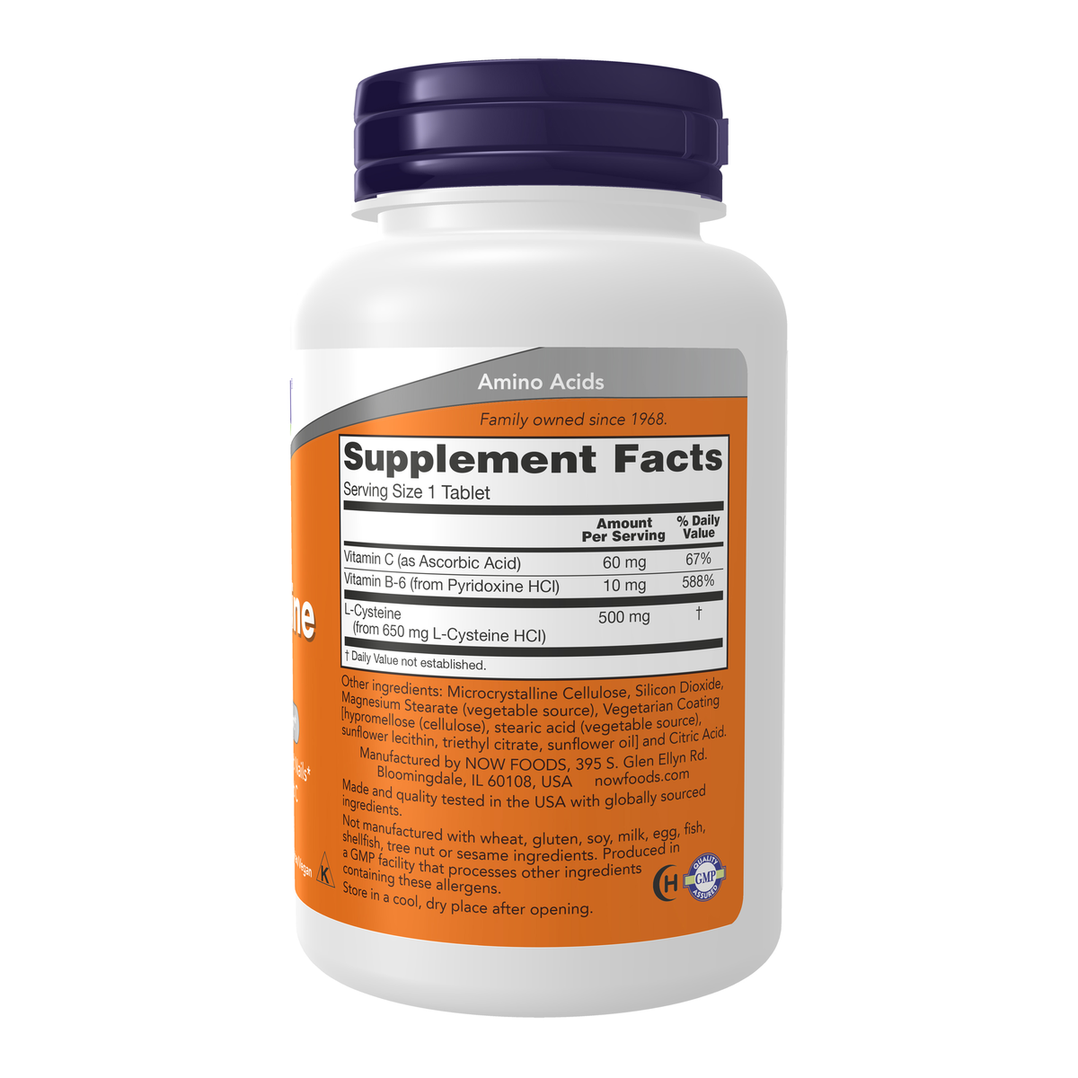 NOW Foods L-Cysteine 500 mg - 100 Tablets – Right label / Etykieta producenta