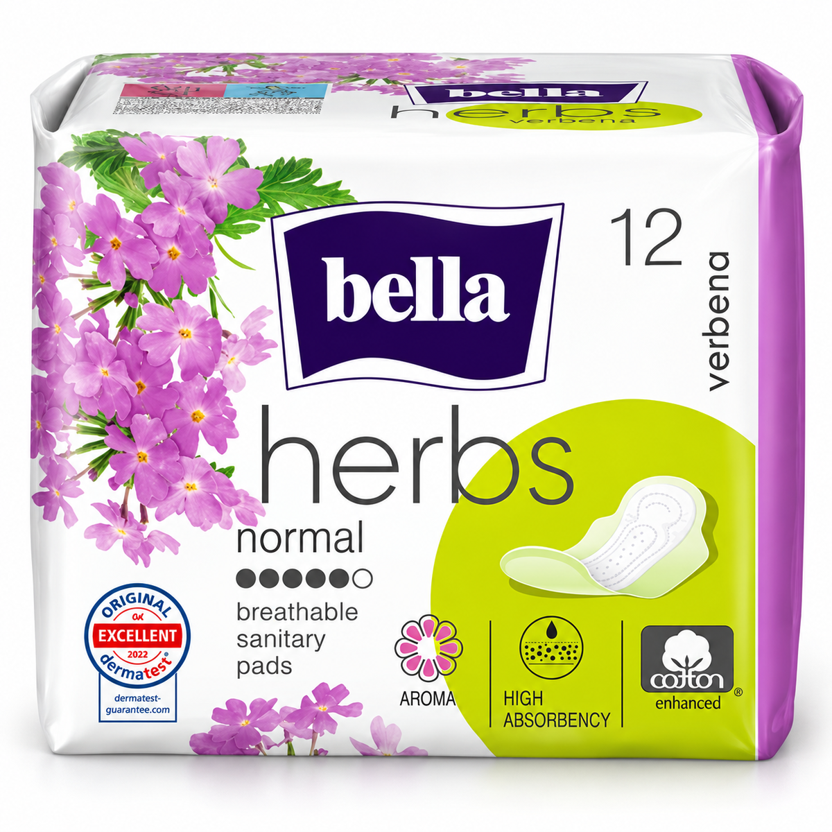 Bella Herbs Verbena Normal Breathable Sanitary Pads, 12 Count | Bella Herbs Verbena Normal – podpaski higieniczne, 12 sztuk