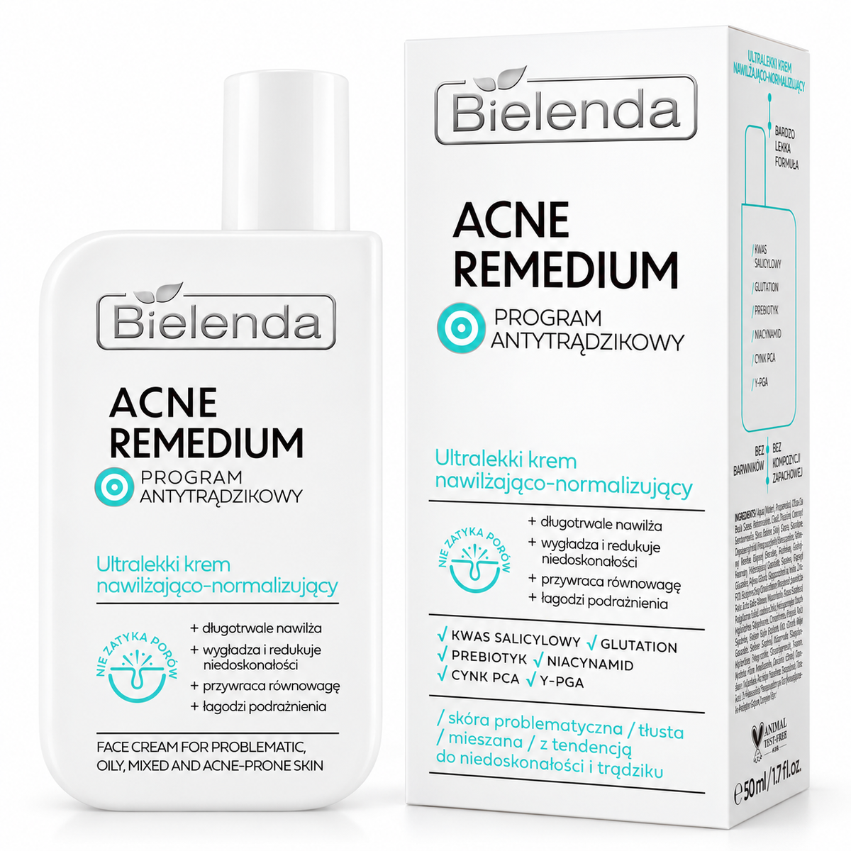 Bielenda Acne Remedium Ultra-Light Moisturizing Face Cream, 50 ml | Bielenda Acne Remedium – ultralekki krem nawilżająco-normalizujący, 50 ml