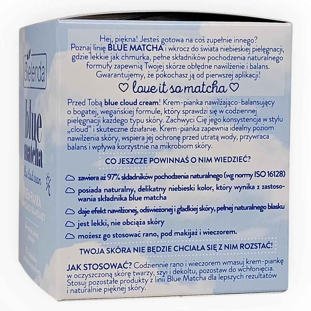 bielenda Blue Matcha skincare product packaging with text on a white background