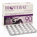 Biotebal Biotin 5 mg 90 Tablets box and blister on white / Biotebal biotyna 5 mg 90 tabletek — opakowanie i blister na białym tle