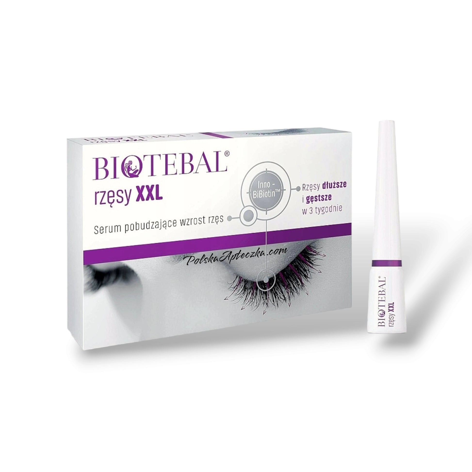 Biotebal Rzęsy XXL eyelash growth serum box and applicator for longer thicker lashes