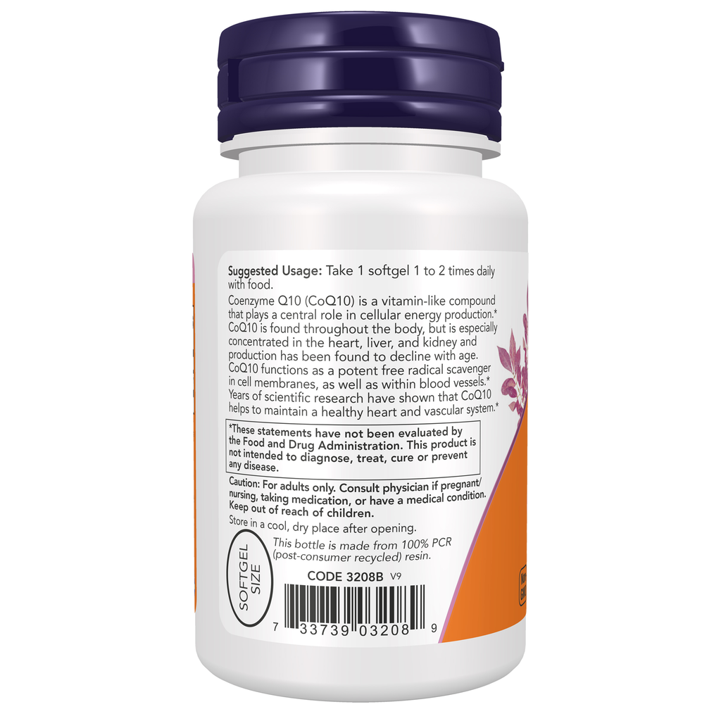 NOW Foods CoQ10 100 mg - 50 Softgels – Left label / Etykieta producenta
