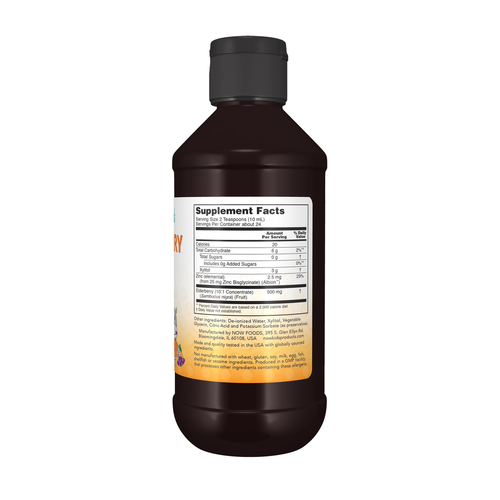 NOW Foods Elderberry Liquid for Kids - 8 fl. oz. – Right label / Etykieta producenta