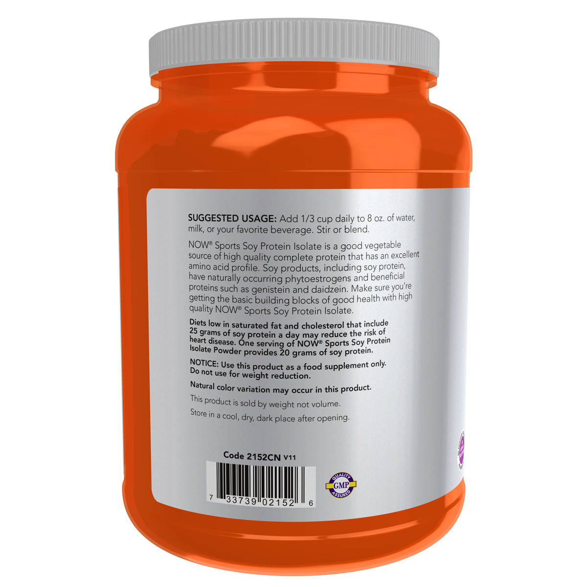 NOW Foods Soy Protein Isolate, Unflavored Powder - 2 lbs. – Manufacturer label details / Etykieta producenta