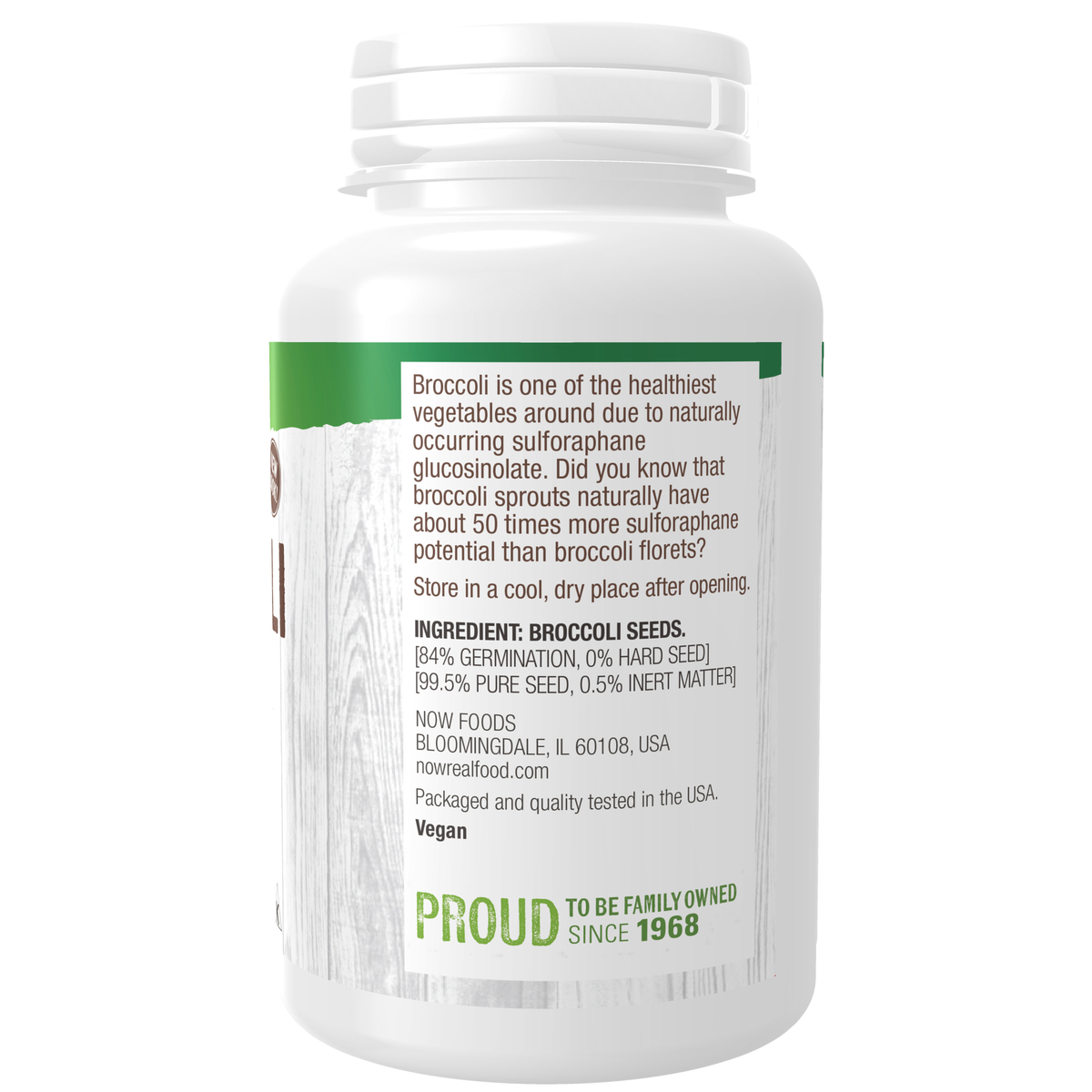 NOW Foods Broccoli Seeds - 4 oz. – Label details / Etykieta producenta