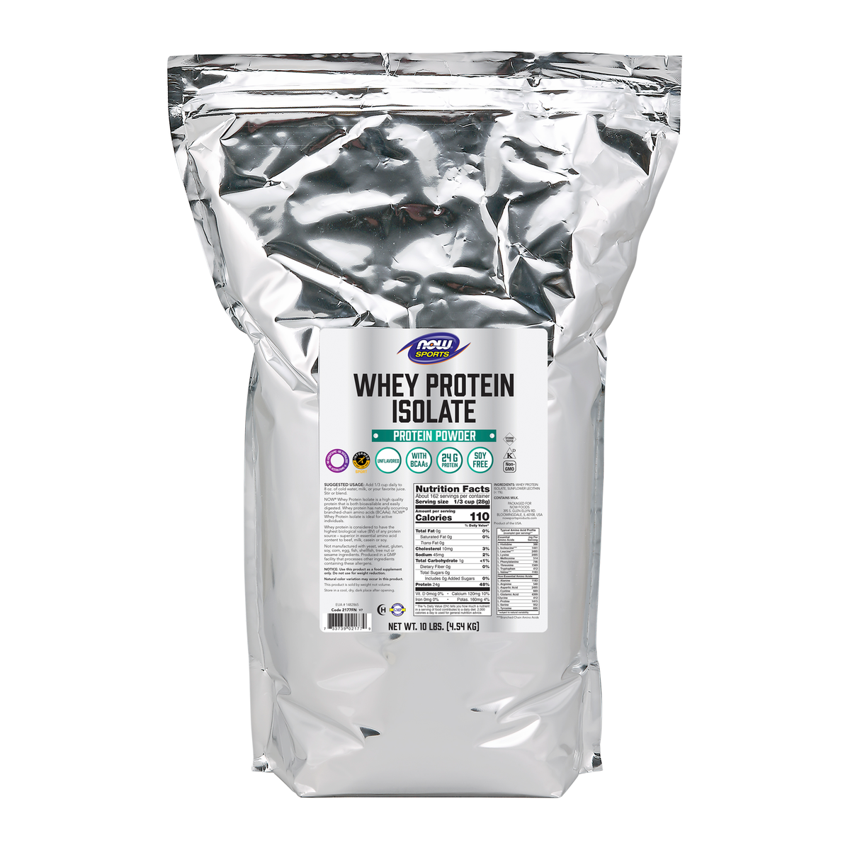 NOW Foods Whey Protein Isolate, Unflavored Powder - 10 lbs. / izolat białka serwatkowego, proszek bez dodatków smakowych - 10 lb