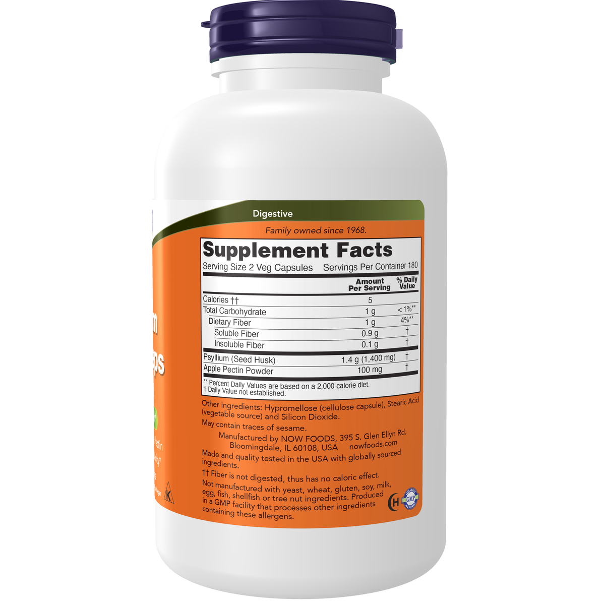 NOW Foods Psyllium Husk 700 mg - 360 Veg Capsules – Right label / Etykieta producenta