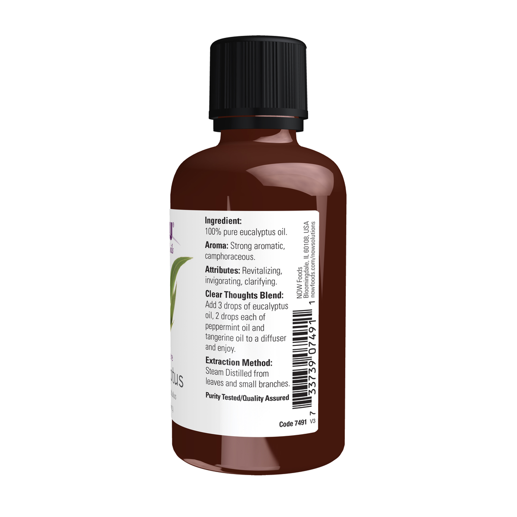 NOW Foods Eucalyptus Globulus Oil - 2 fl. oz. – Right label / Etykieta producenta