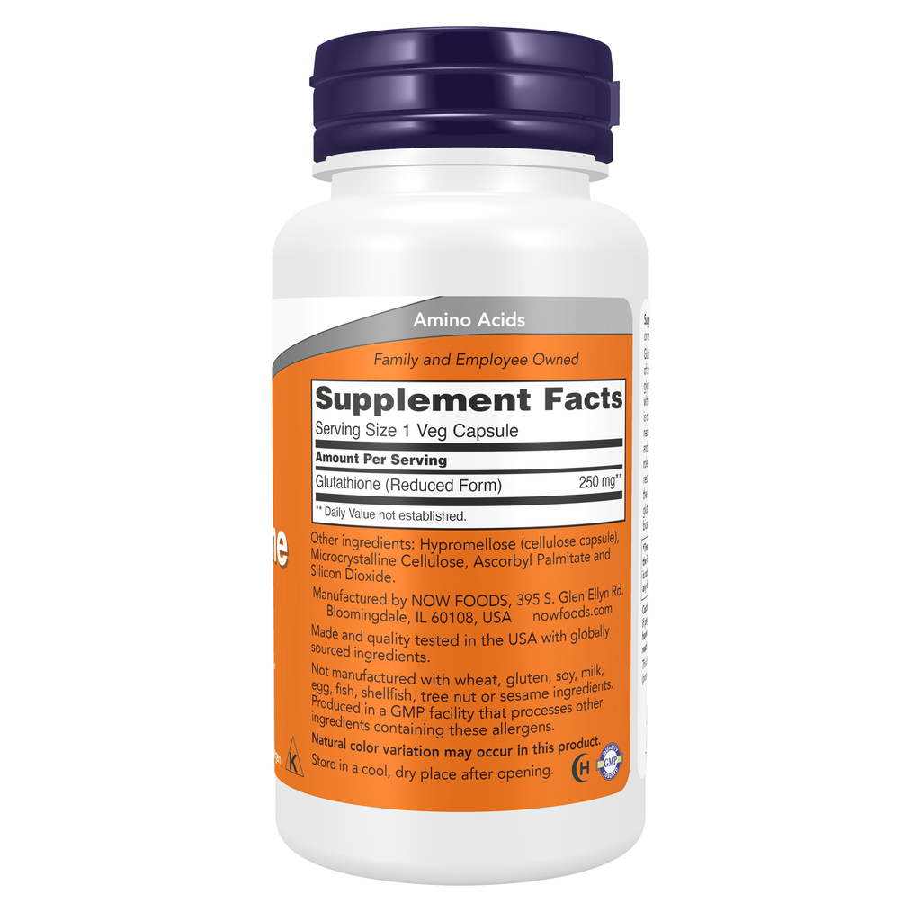 NOW Foods Glutathione 250mg - 120 Veg Caps – Right label / Etykieta producenta