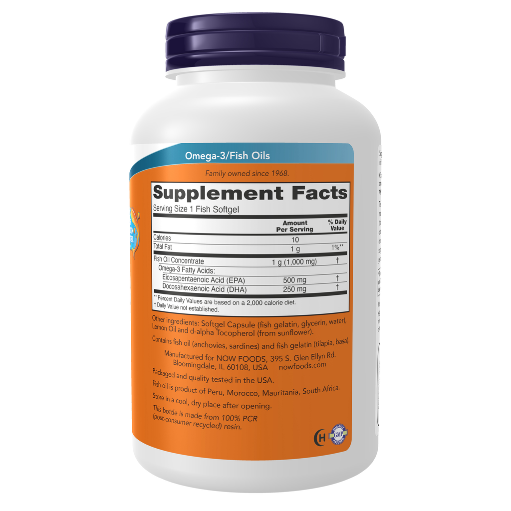NOW Foods Ultra Omega-3 (Fish Gelatin) - 180 Fish Softgels – Right label / Etykieta producenta
