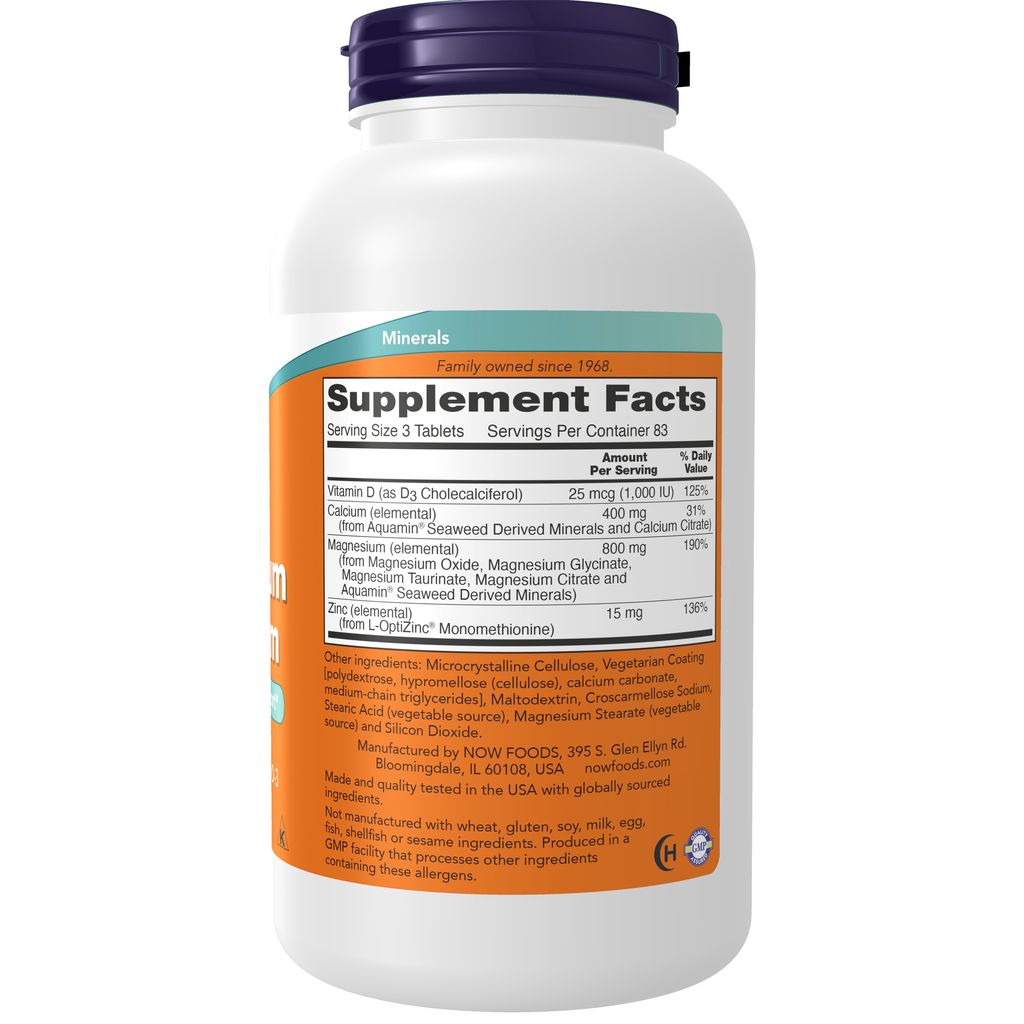 NOW Foods Magnesium & Calcium - 250 Tablets – Right label / Etykieta producenta