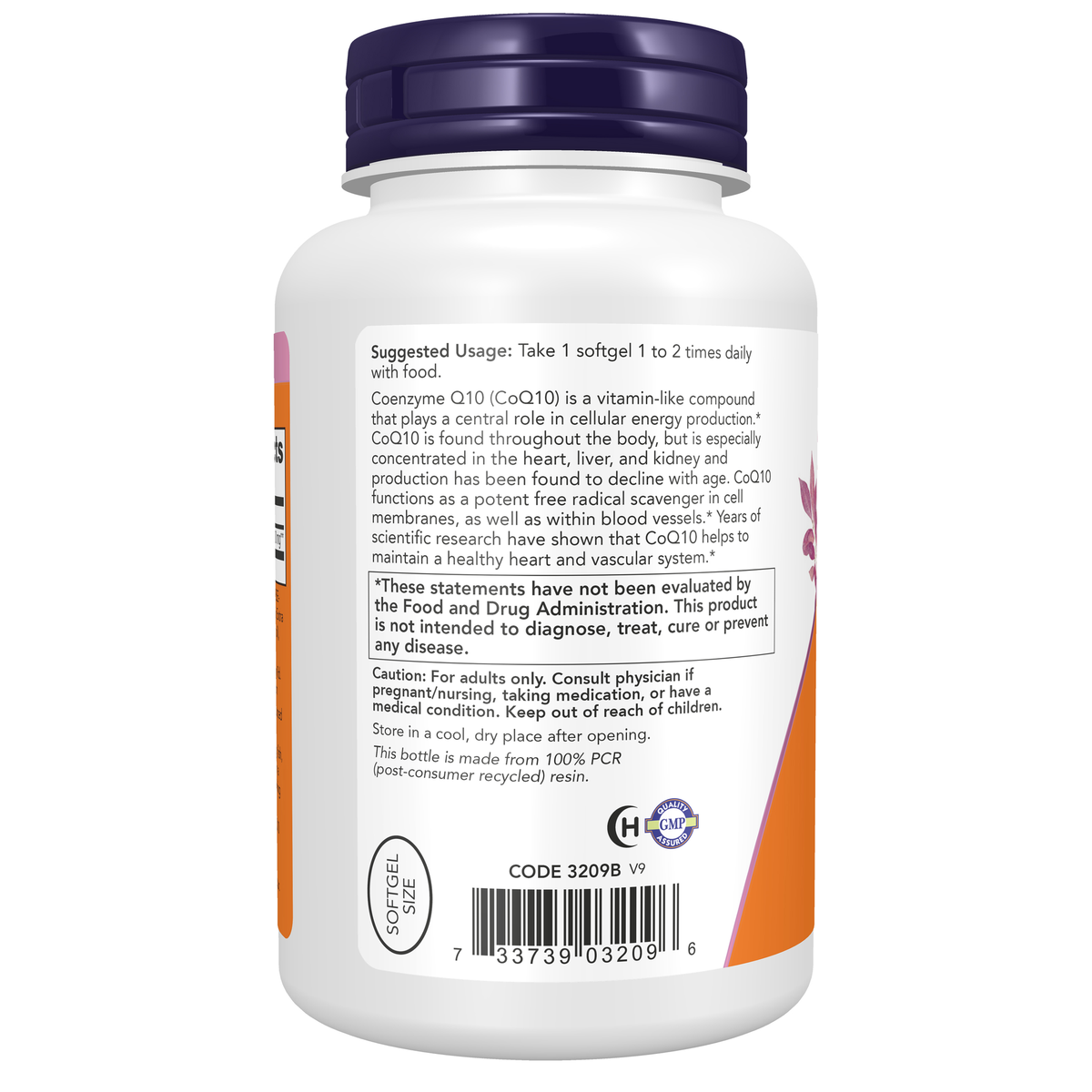 NOW Foods CoQ10 100 mg - 150 Softgels – Left label / Etykieta producenta