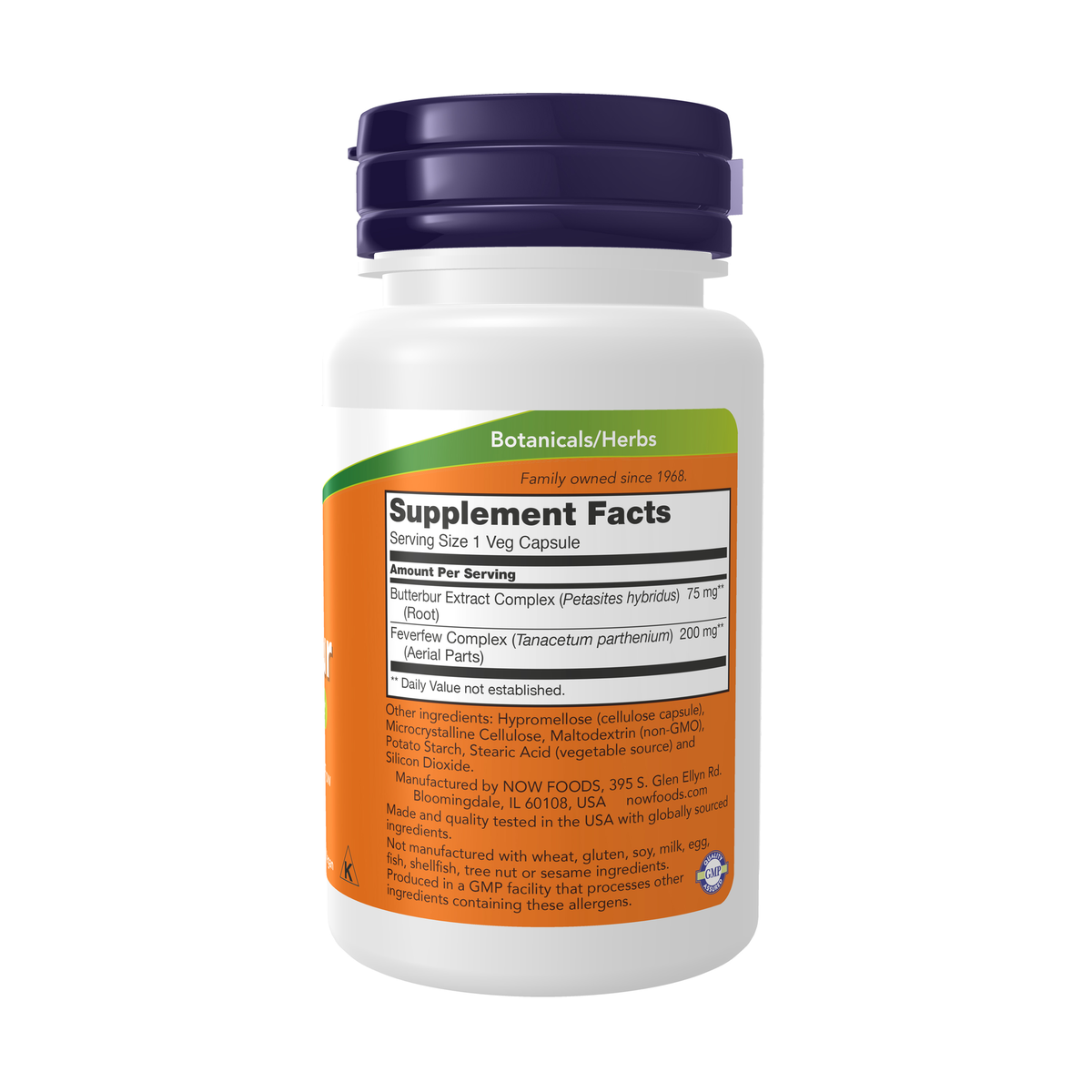 NOW Foods Butterbur - 60 Veg Capsules – Right label / Etykieta producenta