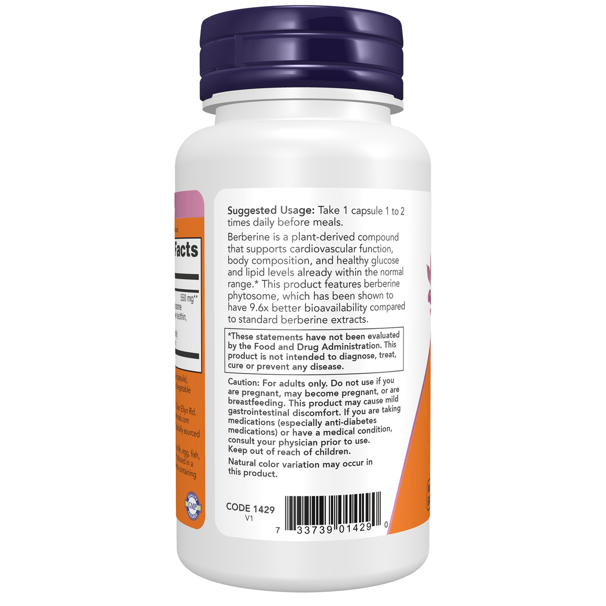 NOW Foods Berberine Phytosome 550 mg - 60 Veg Capsules – Left label / Etykieta producenta