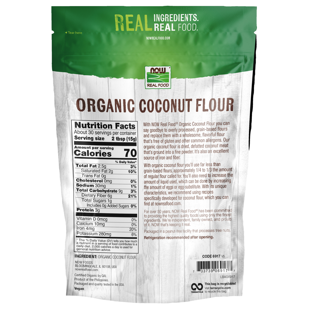 NOW Foods Coconut Flour, Organic - 16 oz. – Label details / Etykieta producenta