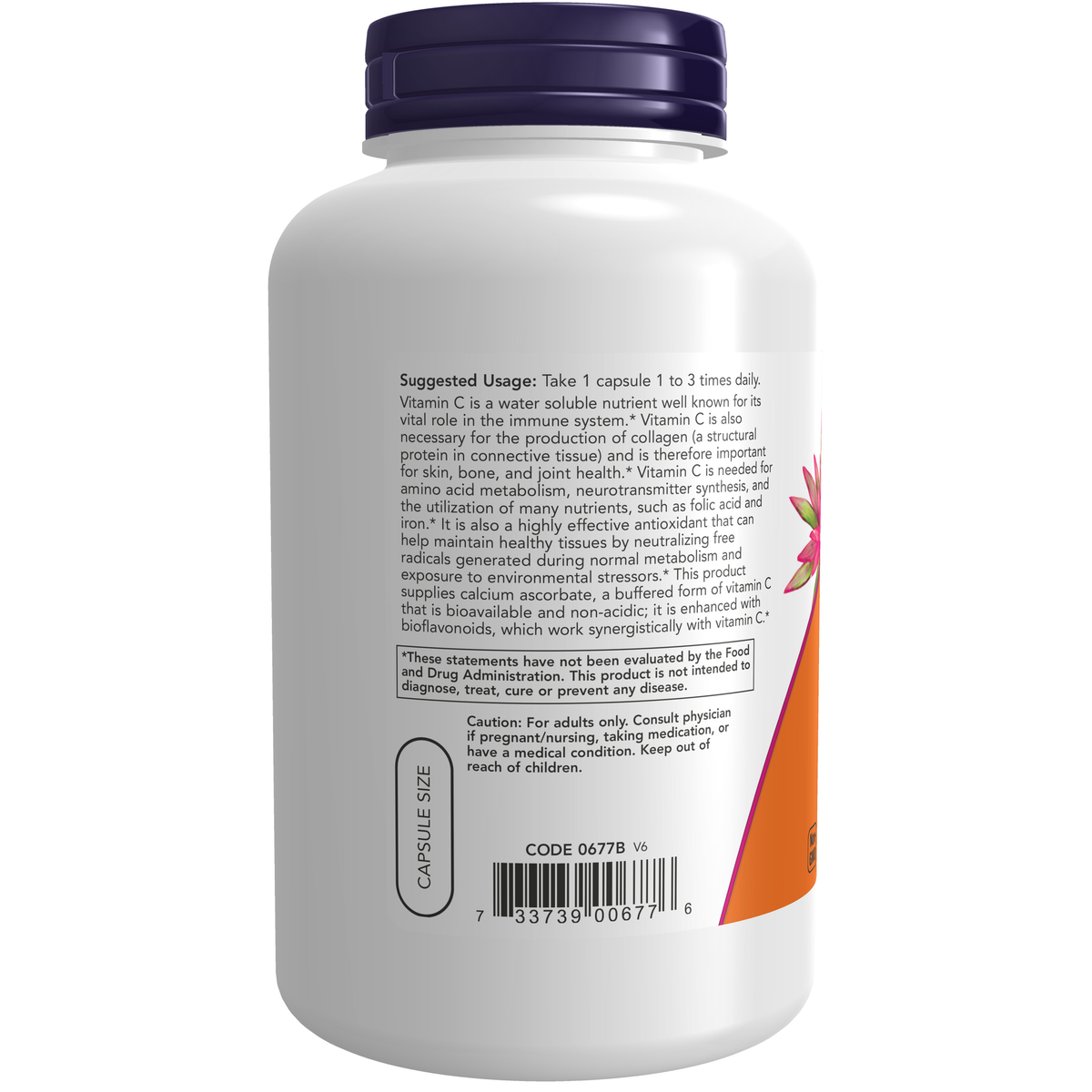 NOW Foods Vitamin C-500 Calcium Ascorbate-C - 250 Veg Capsules – Label details / Etykieta producenta