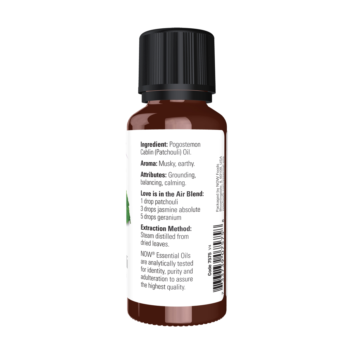 NOW Foods Patchouli Oil - 1 fl. oz. – Right label / Etykieta producenta