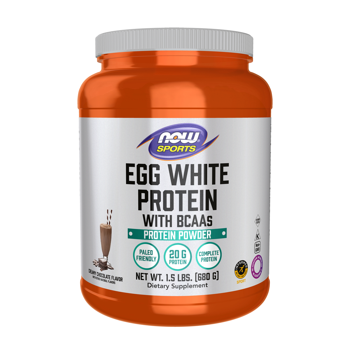 NOW Foods Egg White Protein, Creamy Chocolate Powder - 1.5 lbs. / białko jaja, kremowa czekolada proszek - 1.5 lb