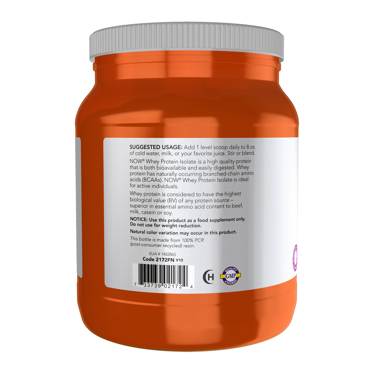 NOW Foods Whey Protein Isolate, Unflavored Powder - 1.2 lb. – Left label / Etykieta producenta