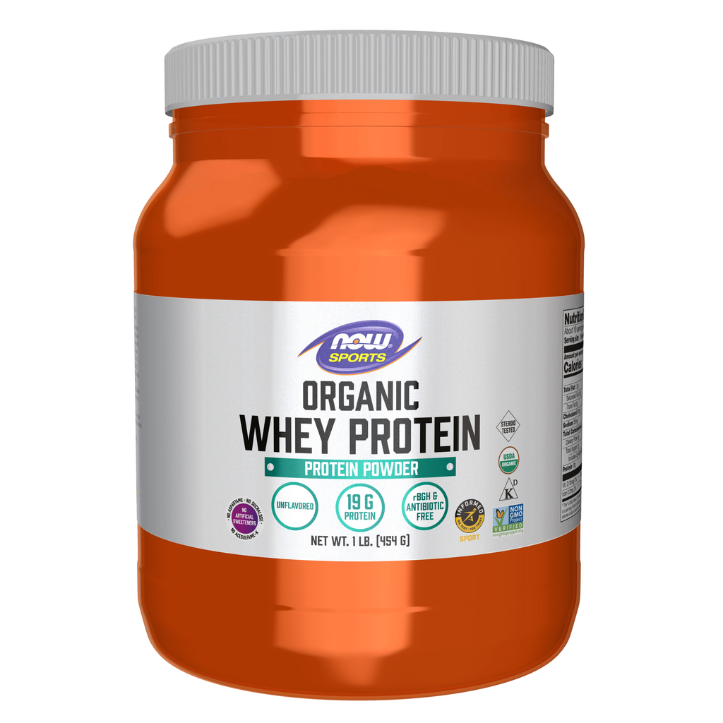 NOW Foods Whey Protein, Organic Unflavored Powder - 1 lb. / białko serwatkowe, produkt ekologiczny proszek bez dodatków smakowych - 1 lb.