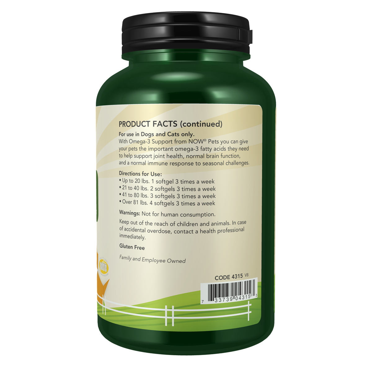 NOW Foods NOW Pets Omega 3 - 180 Softgels – Right label / Etykieta producenta