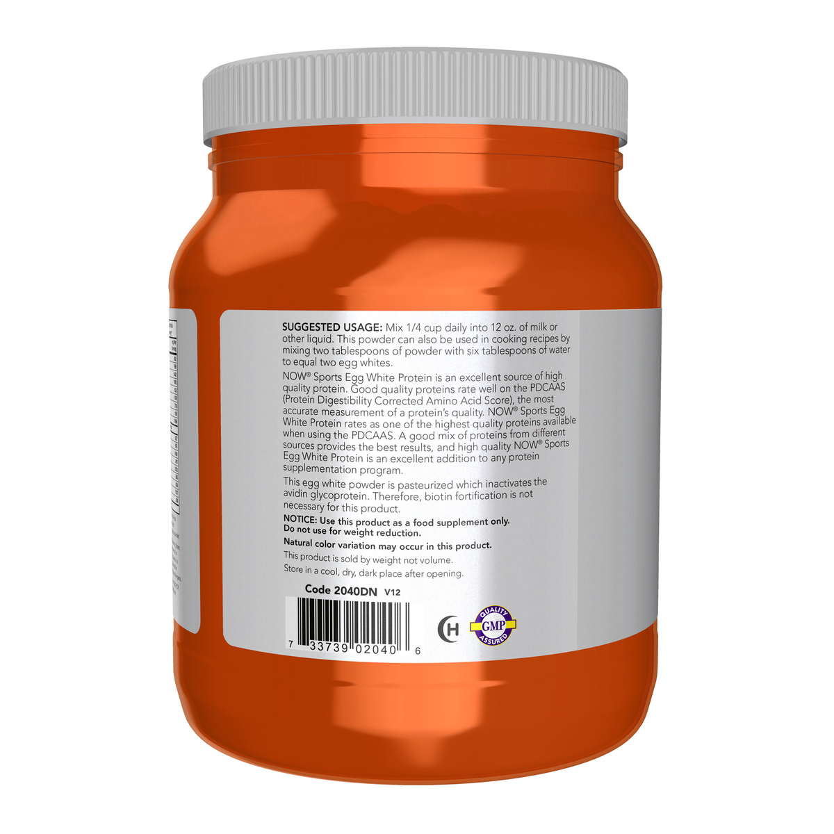 NOW Foods Egg White Protein, Unflavored Powder - 1.2 lb. – left label / Etykieta producenta
