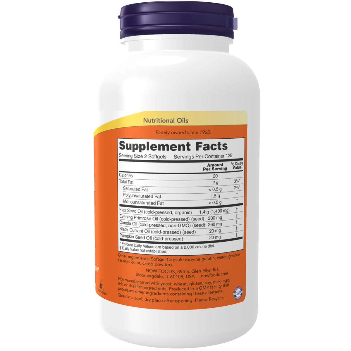 NOW Foods Omega 3-6-9 1000 mg - 250 Softgels – Label details / Etykieta producenta