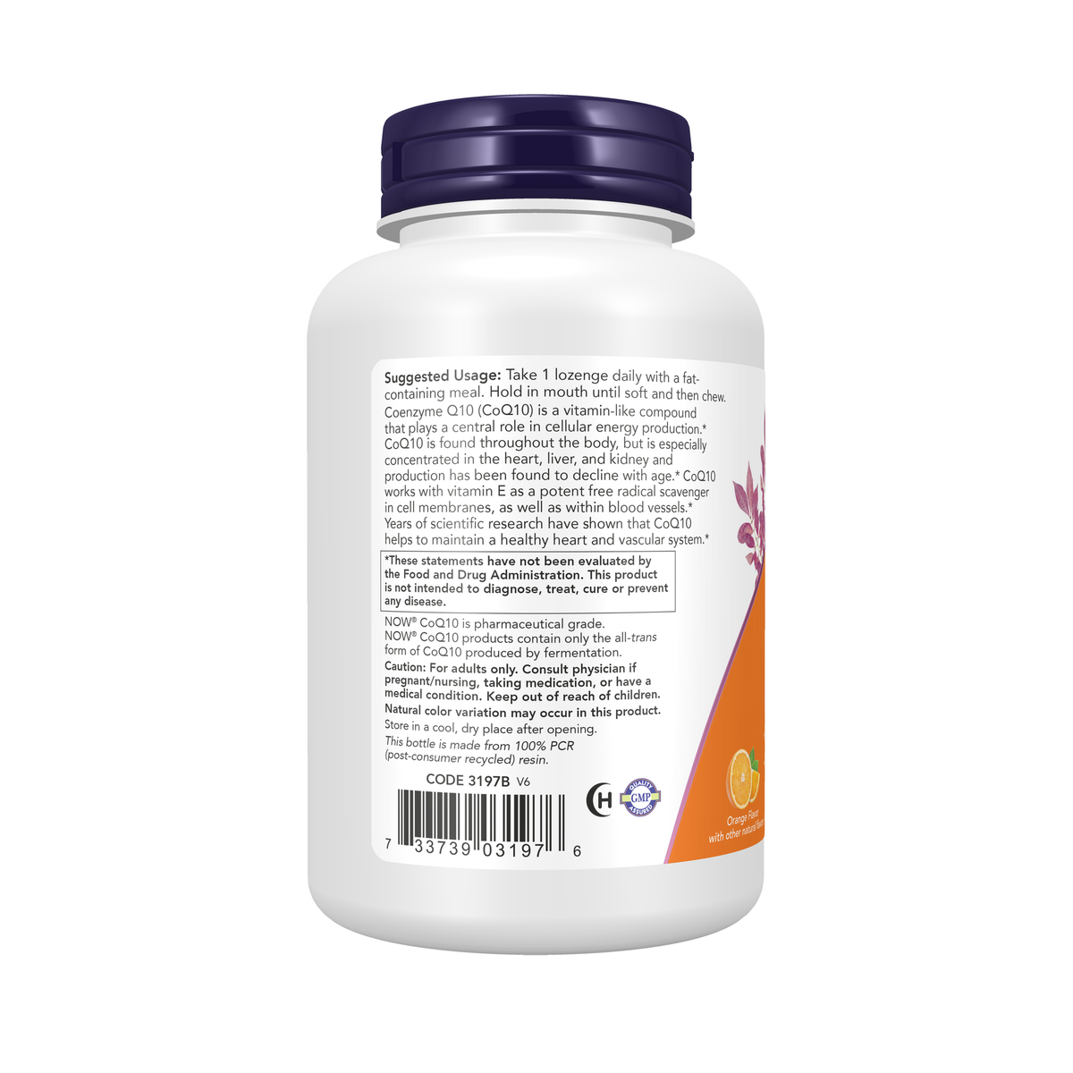 NOW Foods CoQ10 200 mg - 90 Lozenges – Left label / Etykieta producenta