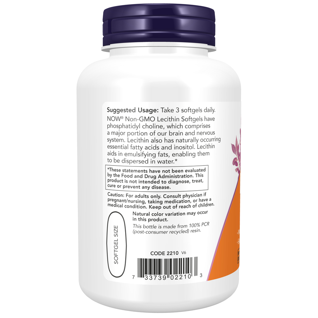 NOW Foods Lecithin 1200 mg - 100 Softgels – Label details / Etykieta producenta