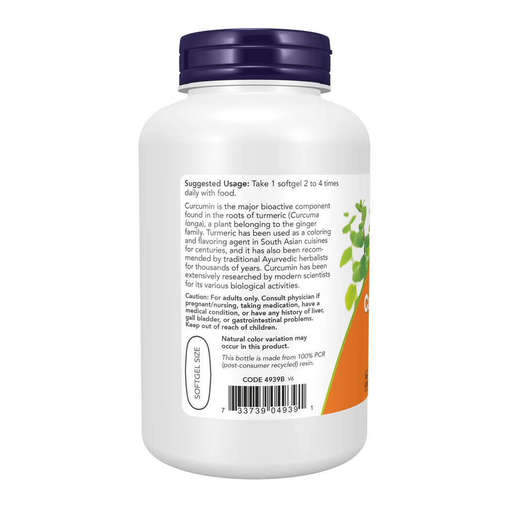 NOW Foods Turmeric Curcumin Gels - 120 Softgels – Left label / Etykieta producenta