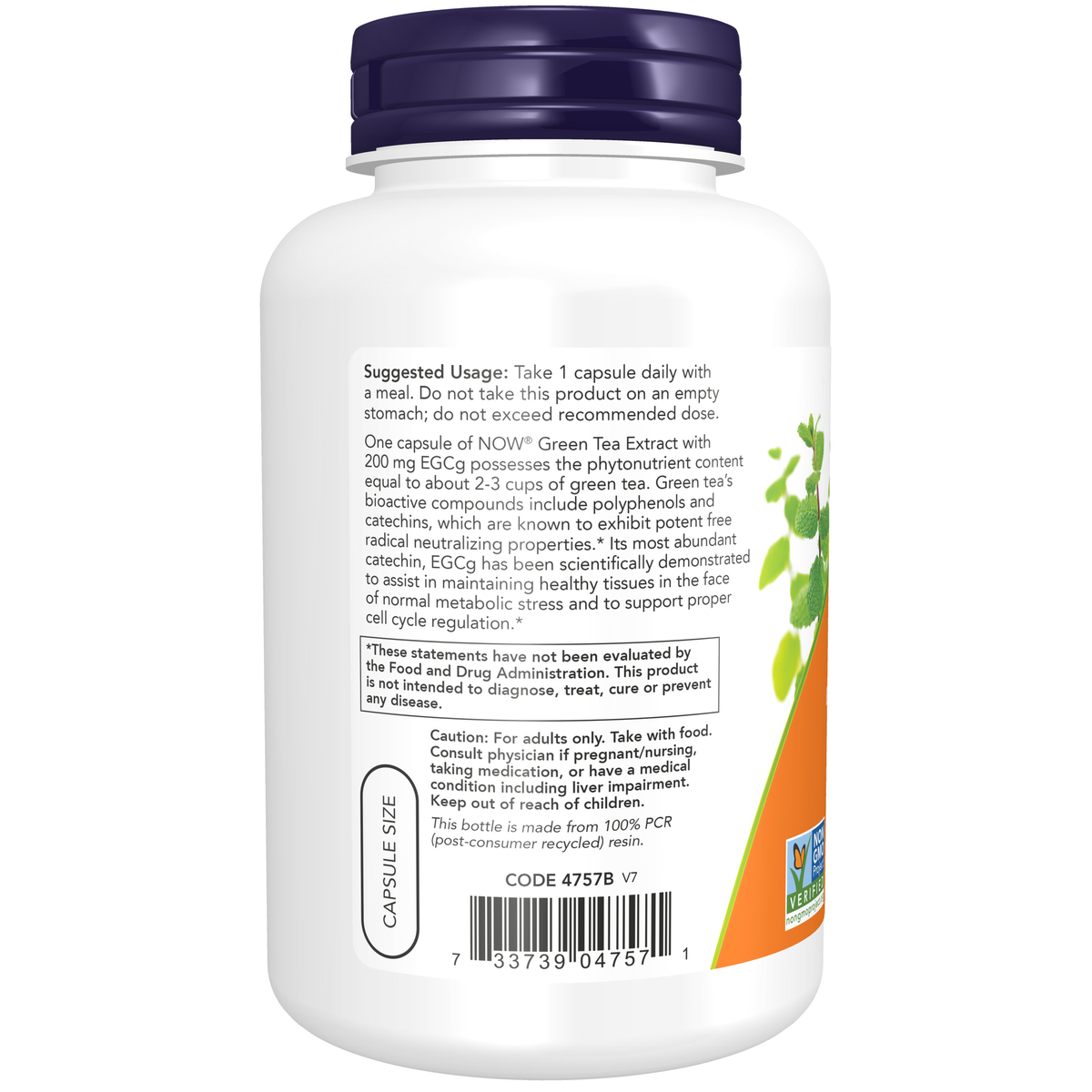 NOW Foods EGCg Green Tea Extract 400 mg - 180 Veg Capsules – Label details / Etykieta producenta