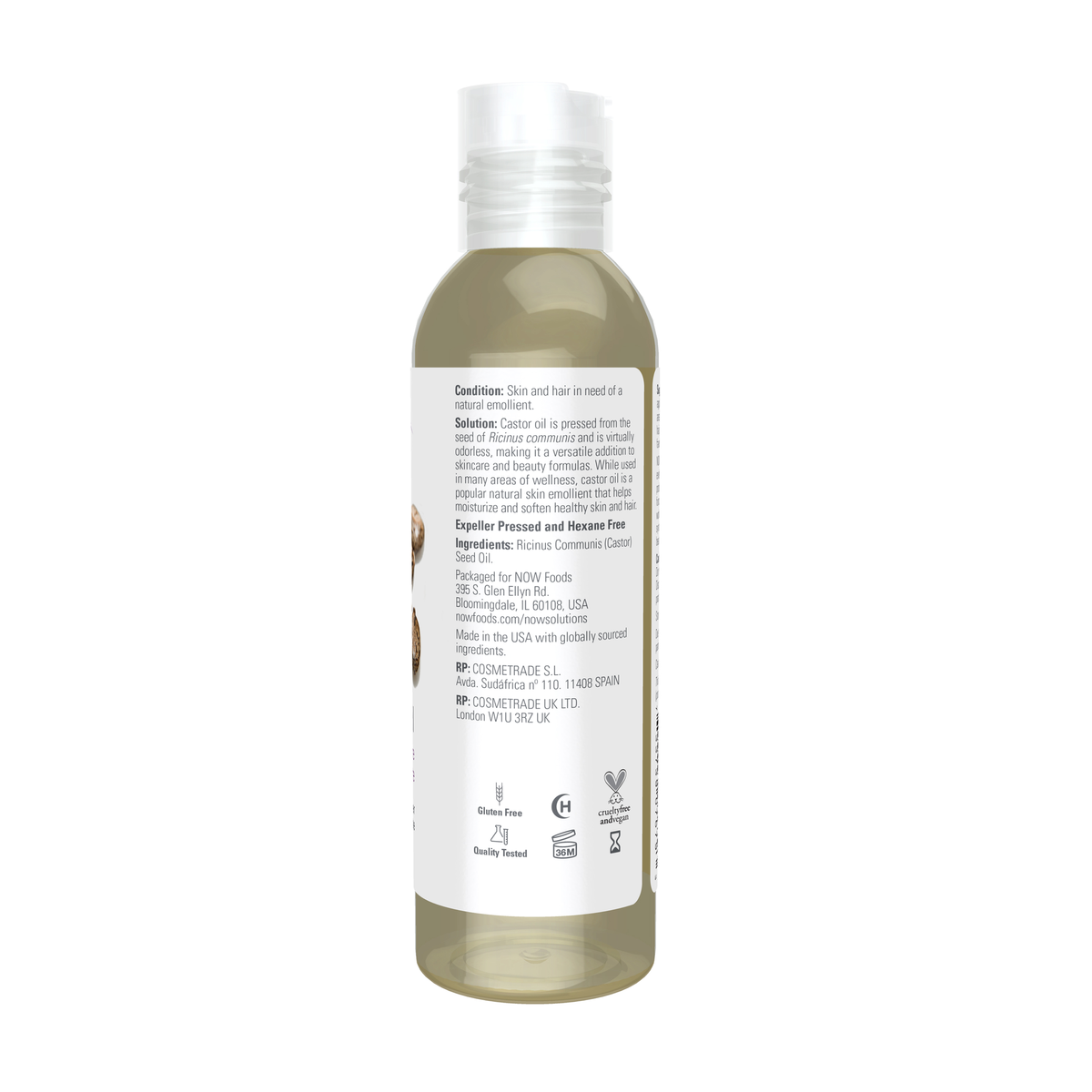 NOW Foods Castor Oil - 4 fl. oz. – Right label / Etykieta producenta