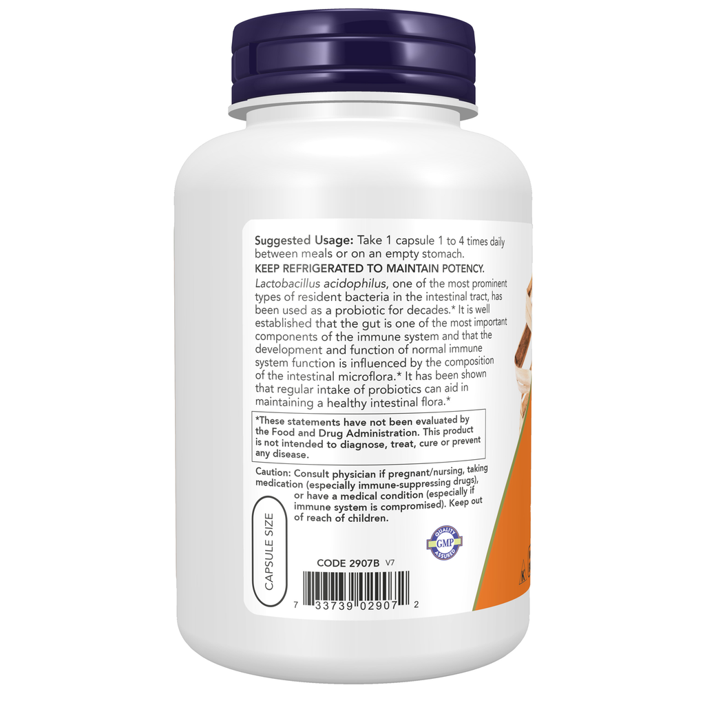 NOW Foods Acidophilus Two Billion - 250 Veg Capsules – Left label / Etykieta producenta
