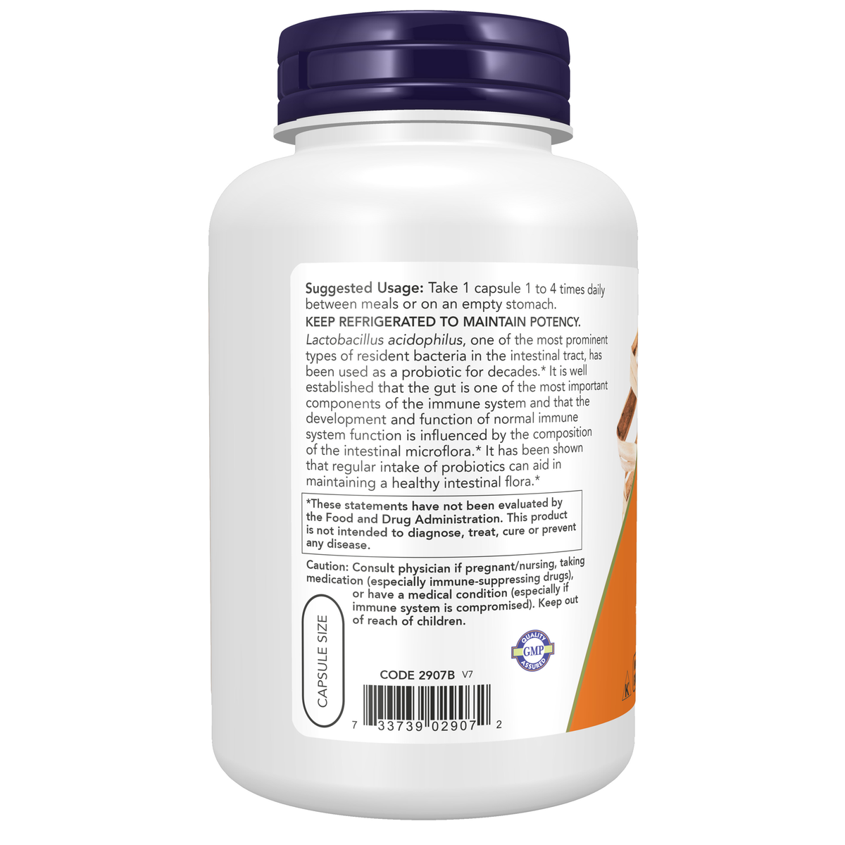 NOW Foods Acidophilus Two Billion - 250 Veg Capsules – Left label / Etykieta producenta