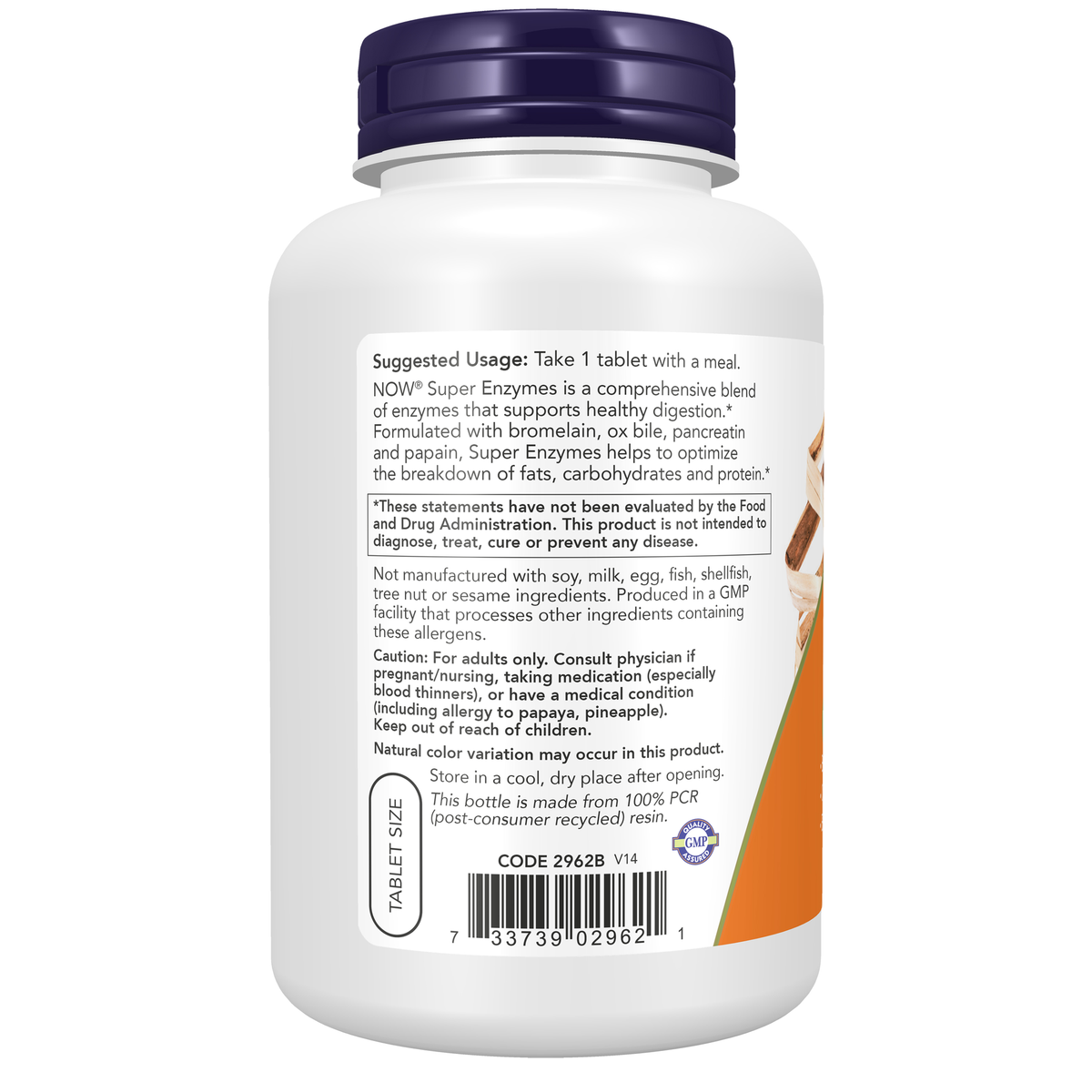 NOW Foods Super Enzymes - 180 Tablets – Left label / Etykieta producenta