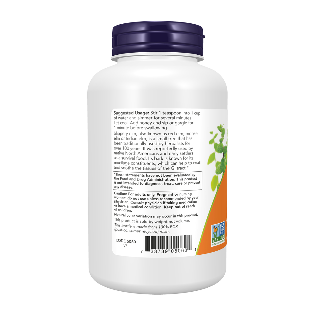 NOW Foods Slippery Elm Powder - 4 oz. – Left label / Etykieta producenta