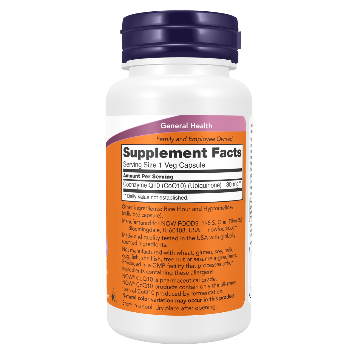 NOW Foods CoQ10 30 mg - 120 Veg Capsules – Right label / Etykieta producenta